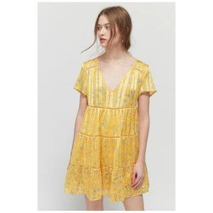 Urban Outfitters Pippa Floral Chiffon Yellow Dress